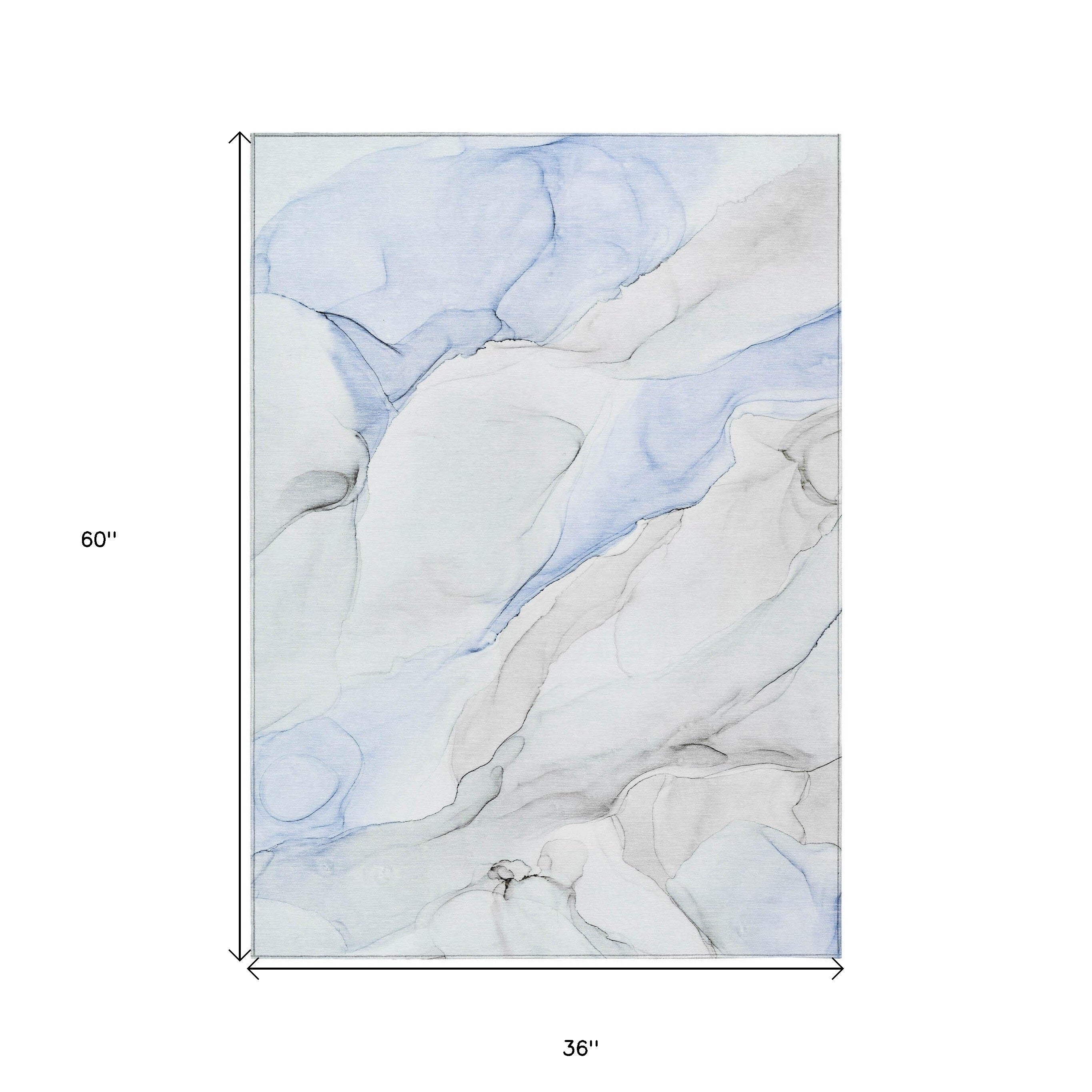 3' X 5' Ivory Blue and Gray Abstract Washable Non Skid Indoor Outdoor Area Rug