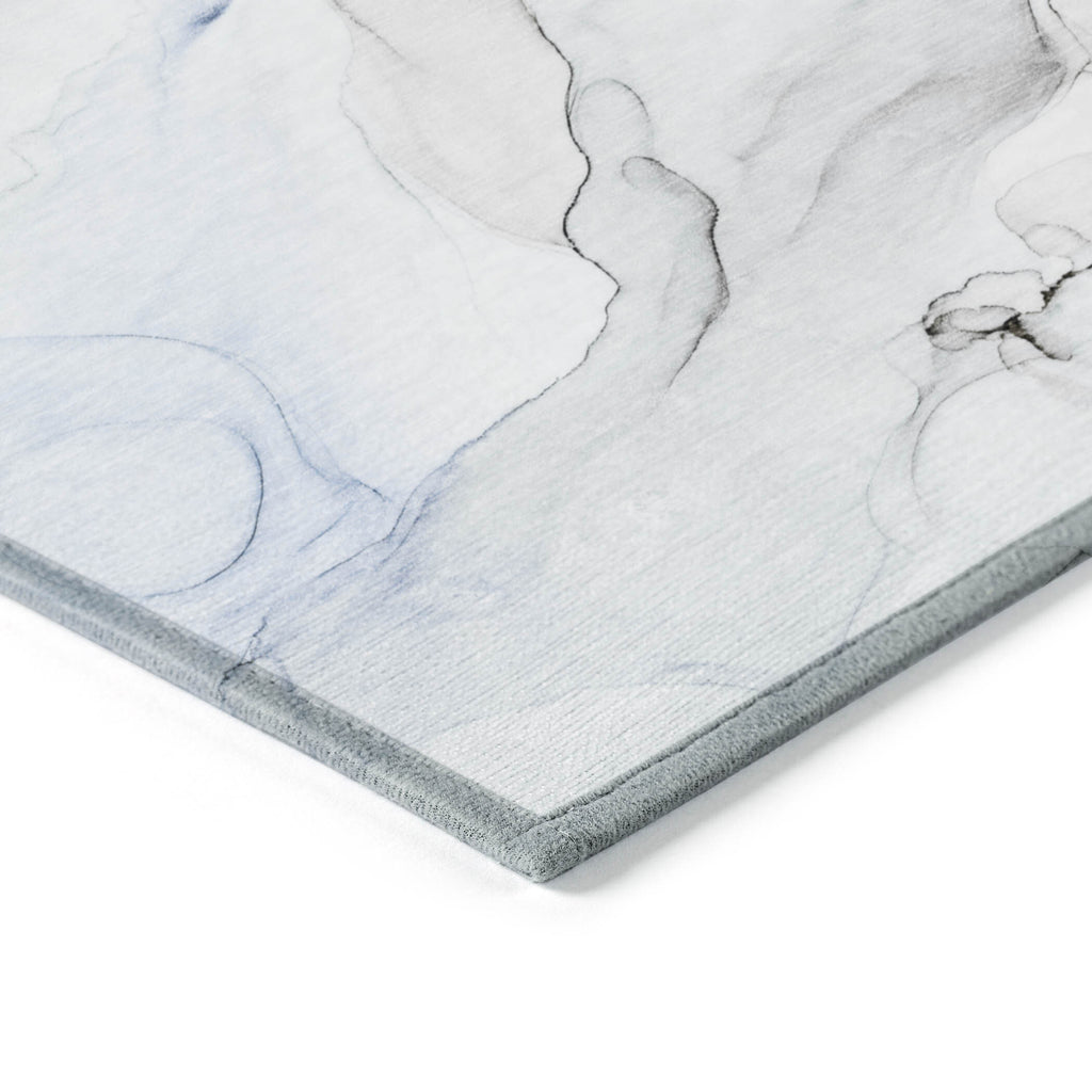 3' X 5' Ivory Blue and Gray Abstract Washable Non Skid Indoor Outdoor Area Rug