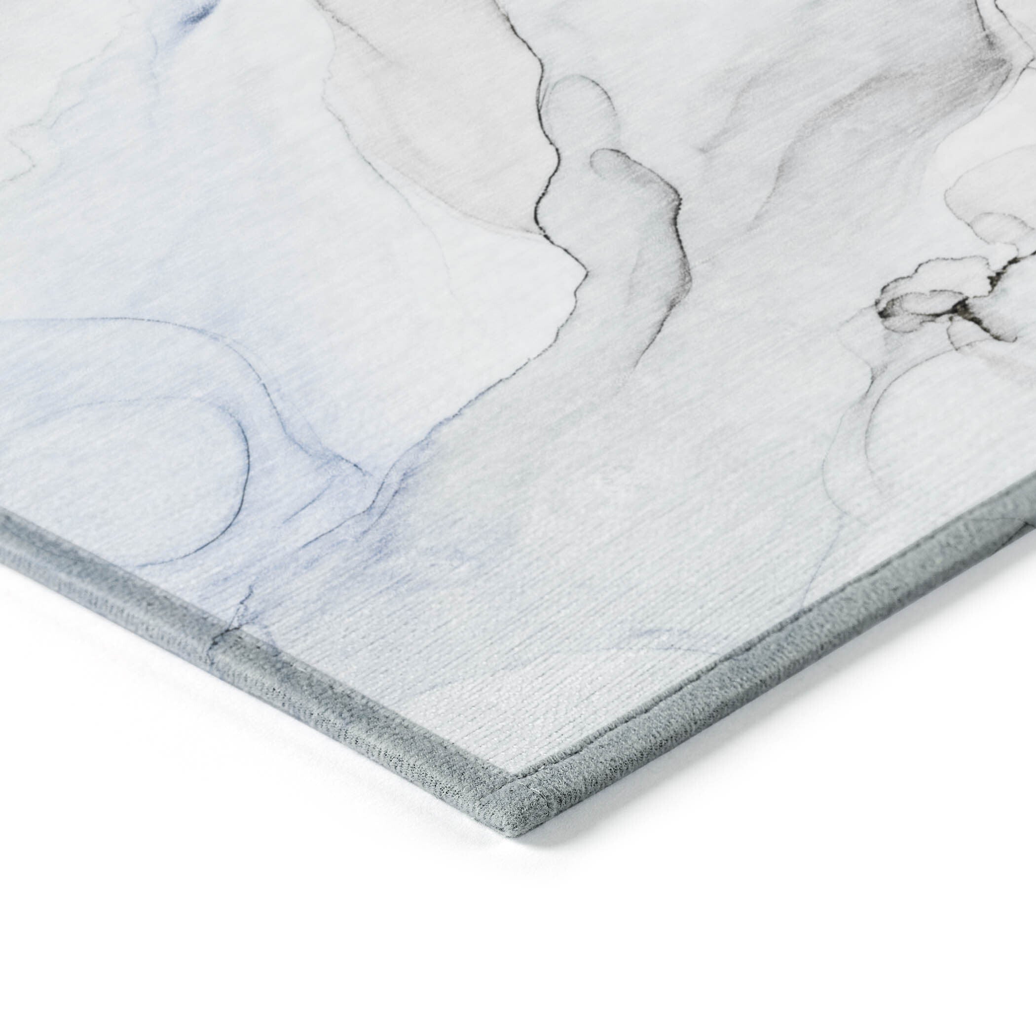 3' X 5' Ivory Blue and Gray Abstract Washable Non Skid Indoor Outdoor Area Rug