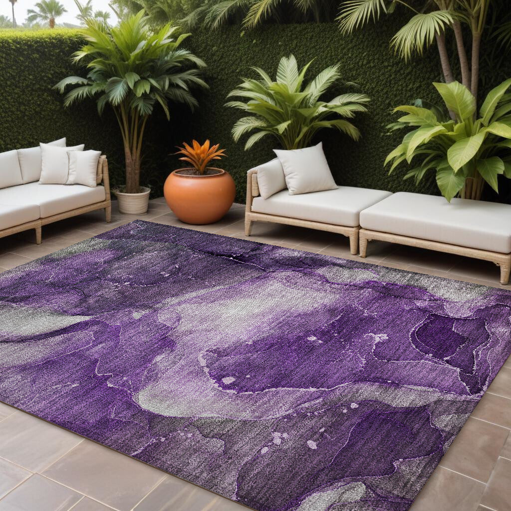 10' X 14' Purple Abstract Washable Non Skid Indoor Outdoor Area Rug