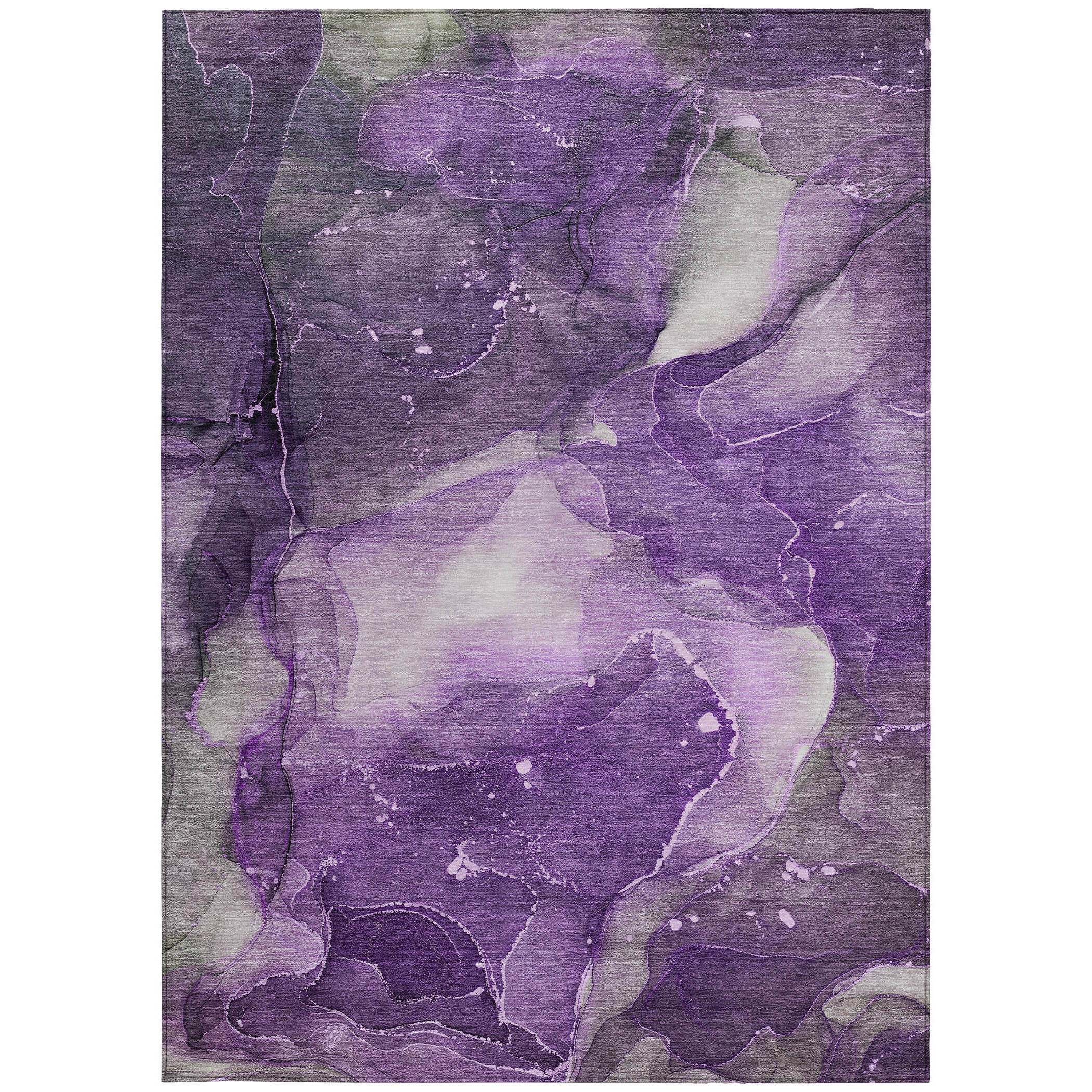 10' X 14' Purple Abstract Washable Non Skid Indoor Outdoor Area Rug