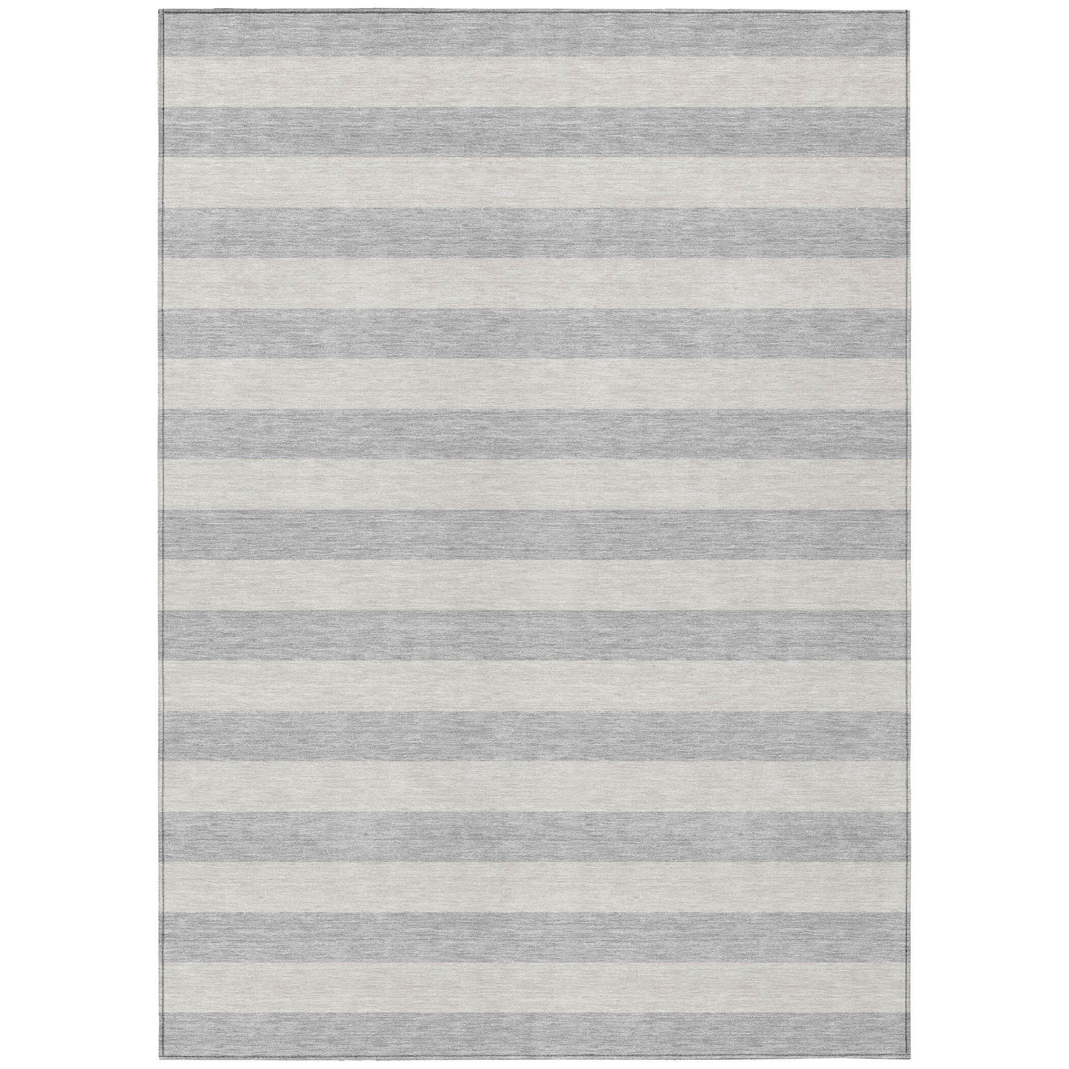 10' X 14' Gray and Ivory Striped Washable Non Skid Indoor Outdoor Area Rug