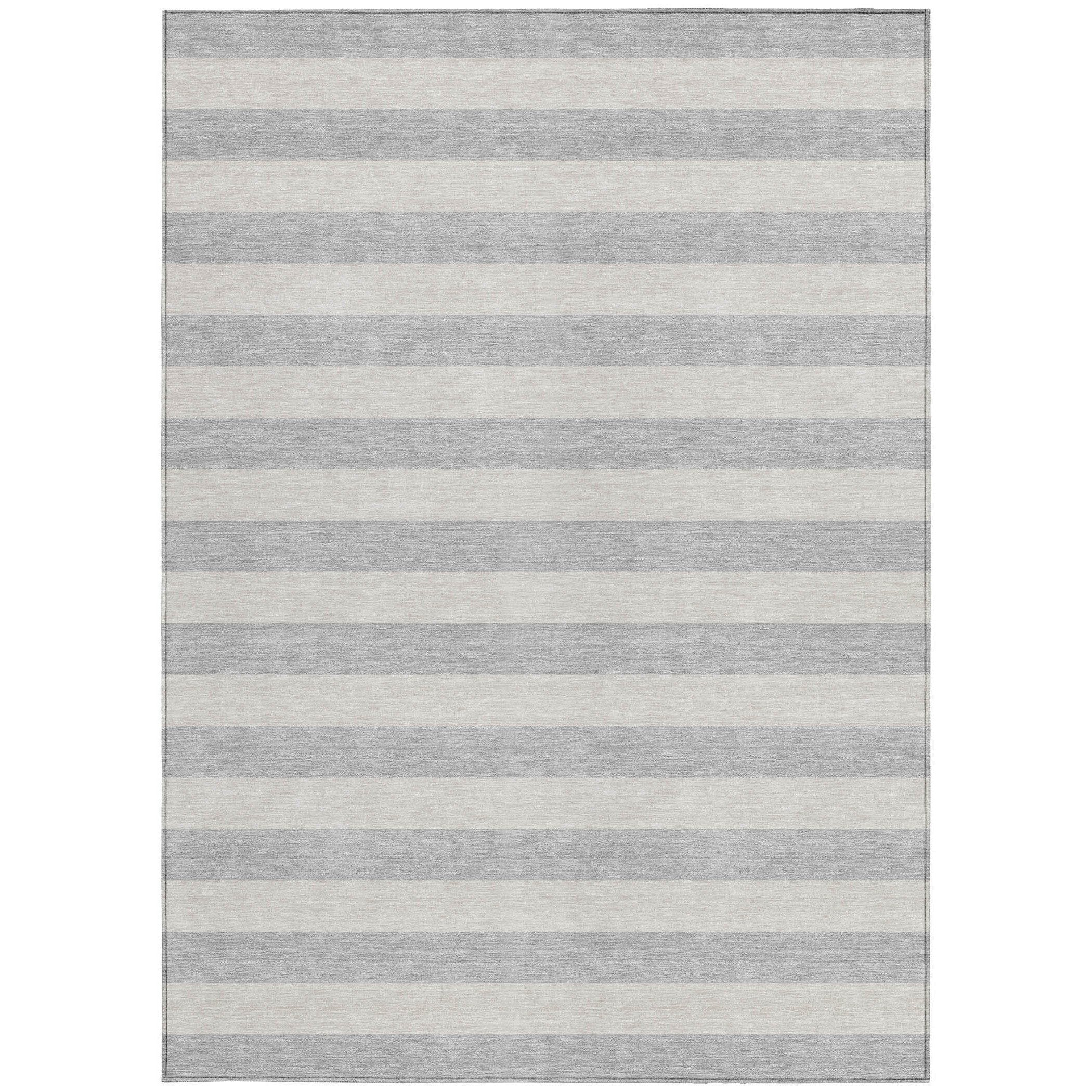 10' X 14' Gray and Ivory Striped Washable Non Skid Indoor Outdoor Area Rug