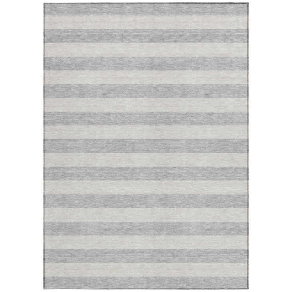 10' X 14' Gray and Ivory Striped Washable Non Skid Indoor Outdoor Area Rug