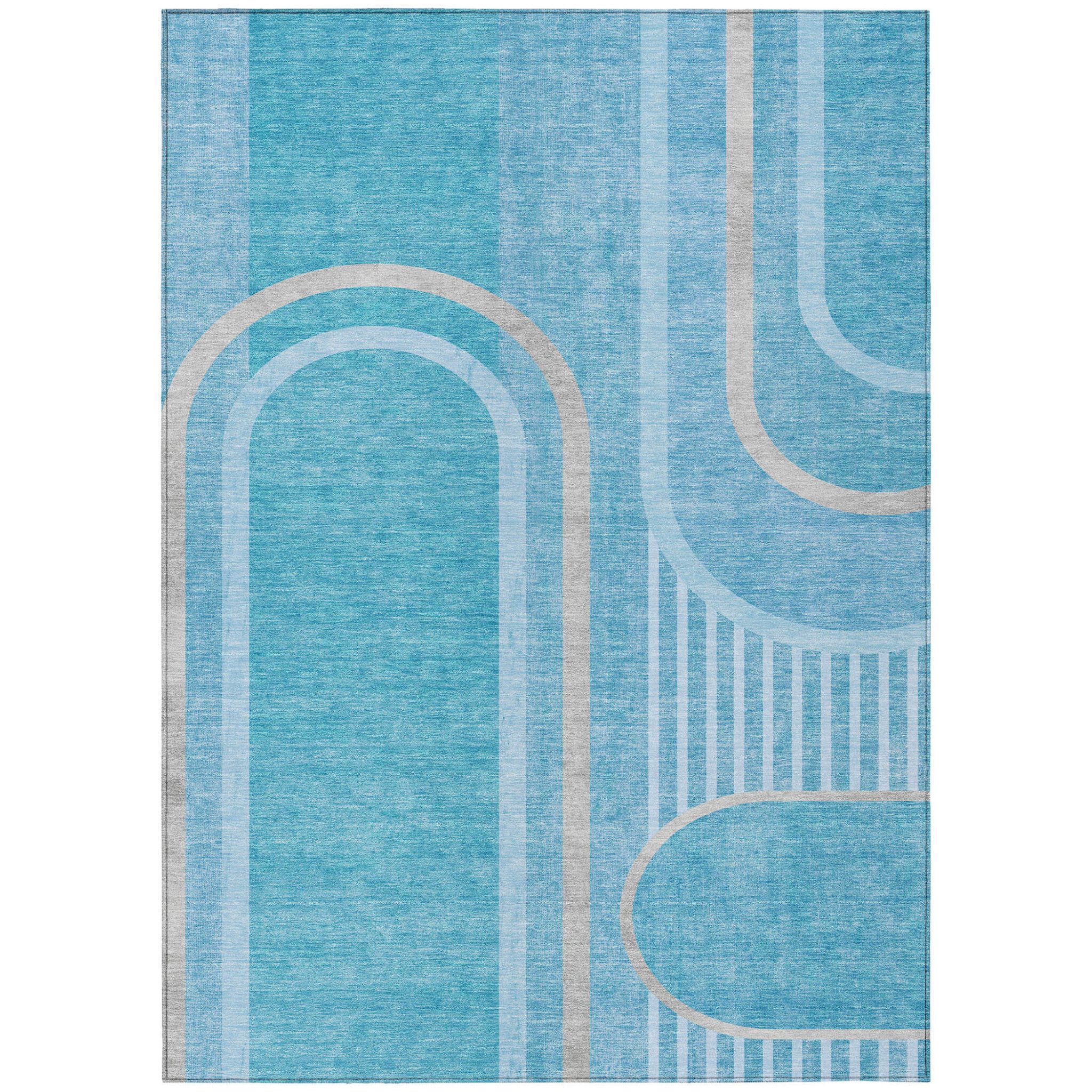 10' X 14' Teal Abstract Washable Indoor Outdoor Area Rug