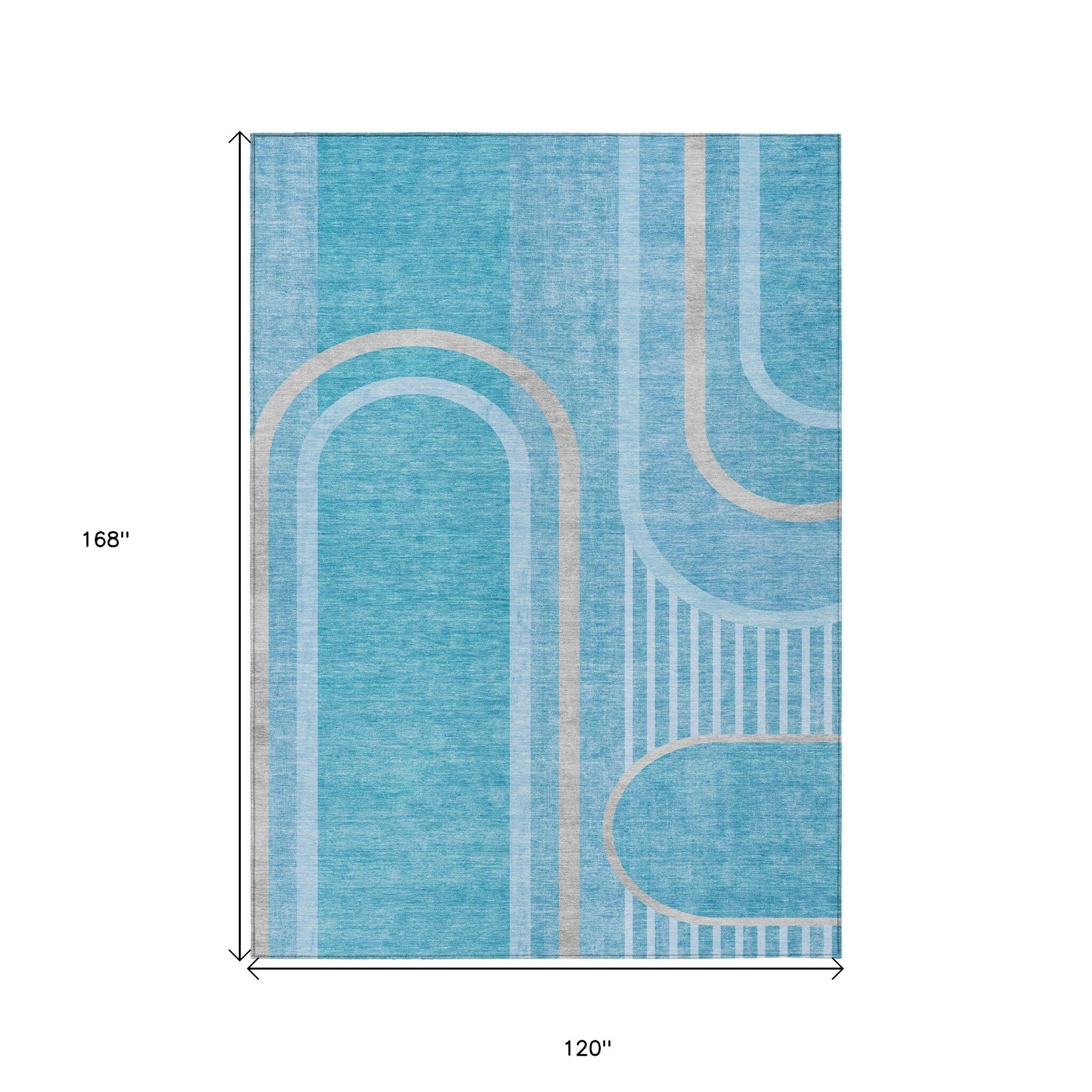10' X 14' Teal Abstract Washable Indoor Outdoor Area Rug
