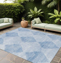 10' X 14' Blue Geometric Washable Non Skid Indoor Outdoor Area Rug