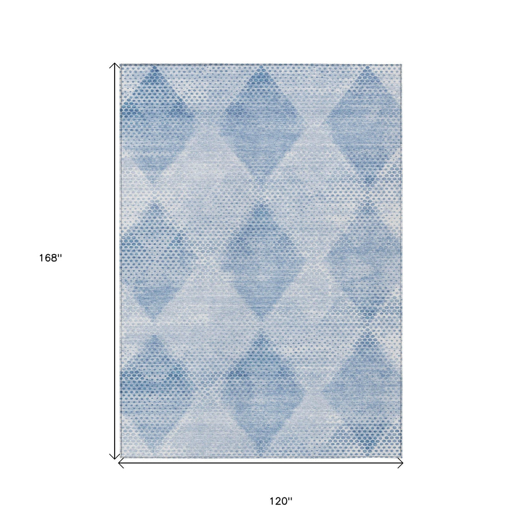 10' X 14' Blue Geometric Washable Non Skid Indoor Outdoor Area Rug