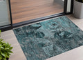 3' X 5' Teal and Gray Floral Washable Non Skid Indoor Outdoor Area Rug