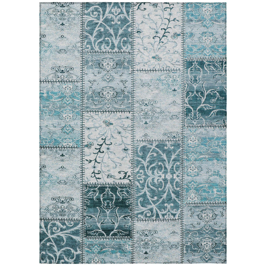 3' X 5' Teal Patchwork Washable Non Skid Indoor Outdoor Area Rug