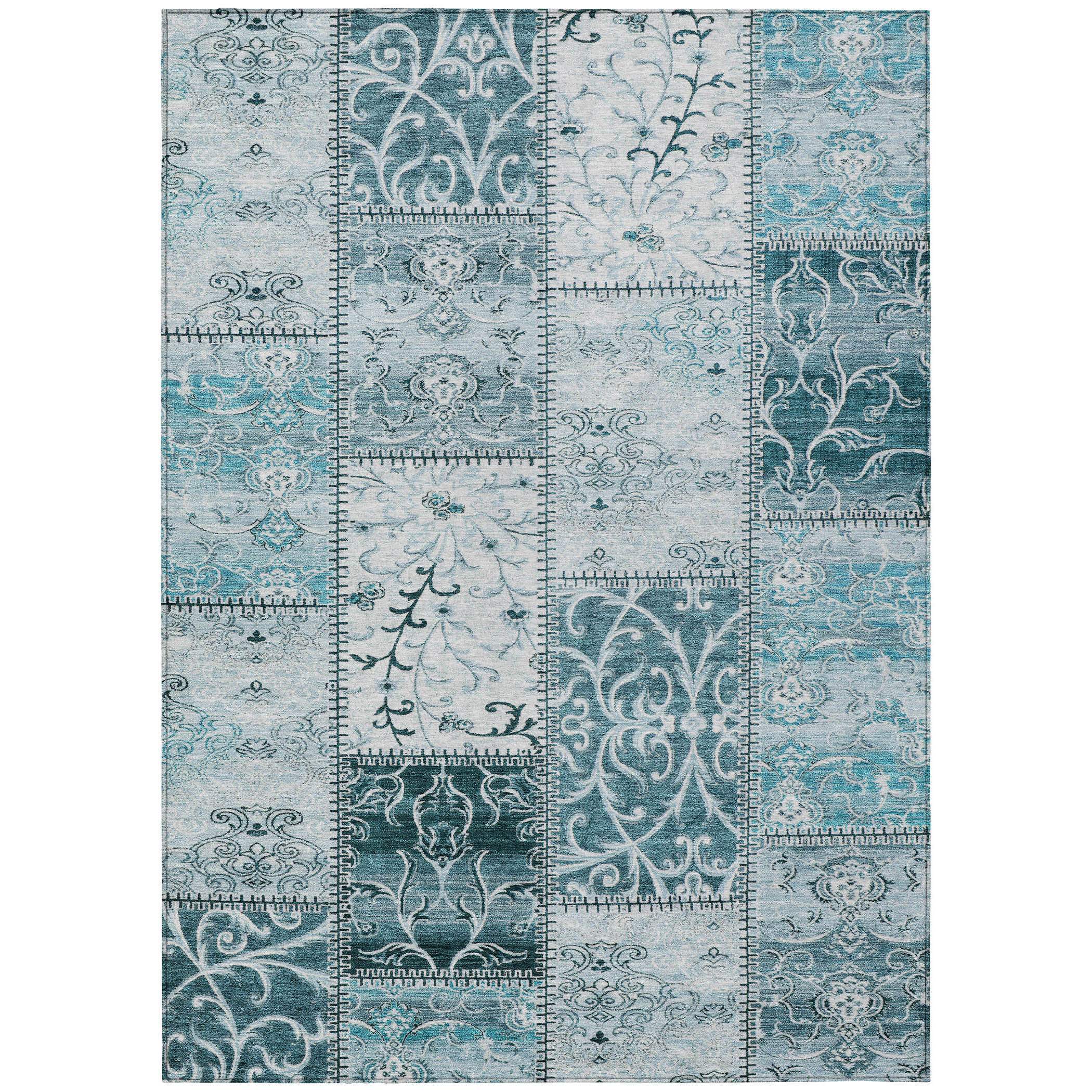 3' X 5' Teal Patchwork Washable Non Skid Indoor Outdoor Area Rug