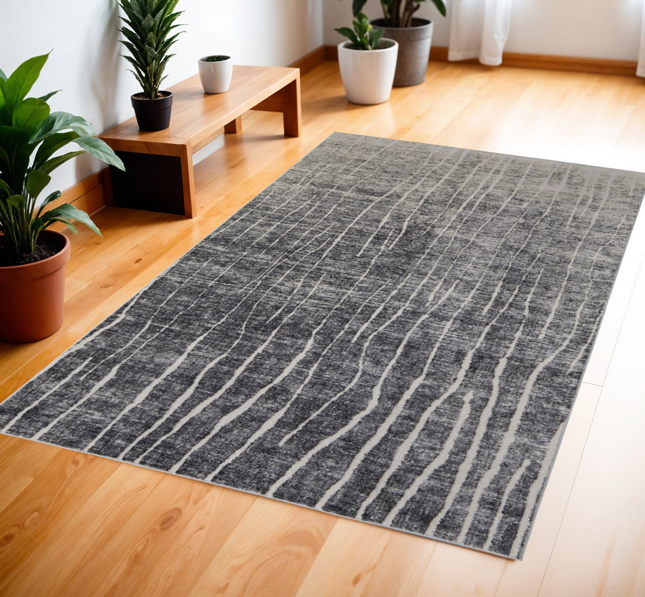 4' X 6' Ivory Gray and Black Abstract Power Loom Area Rug