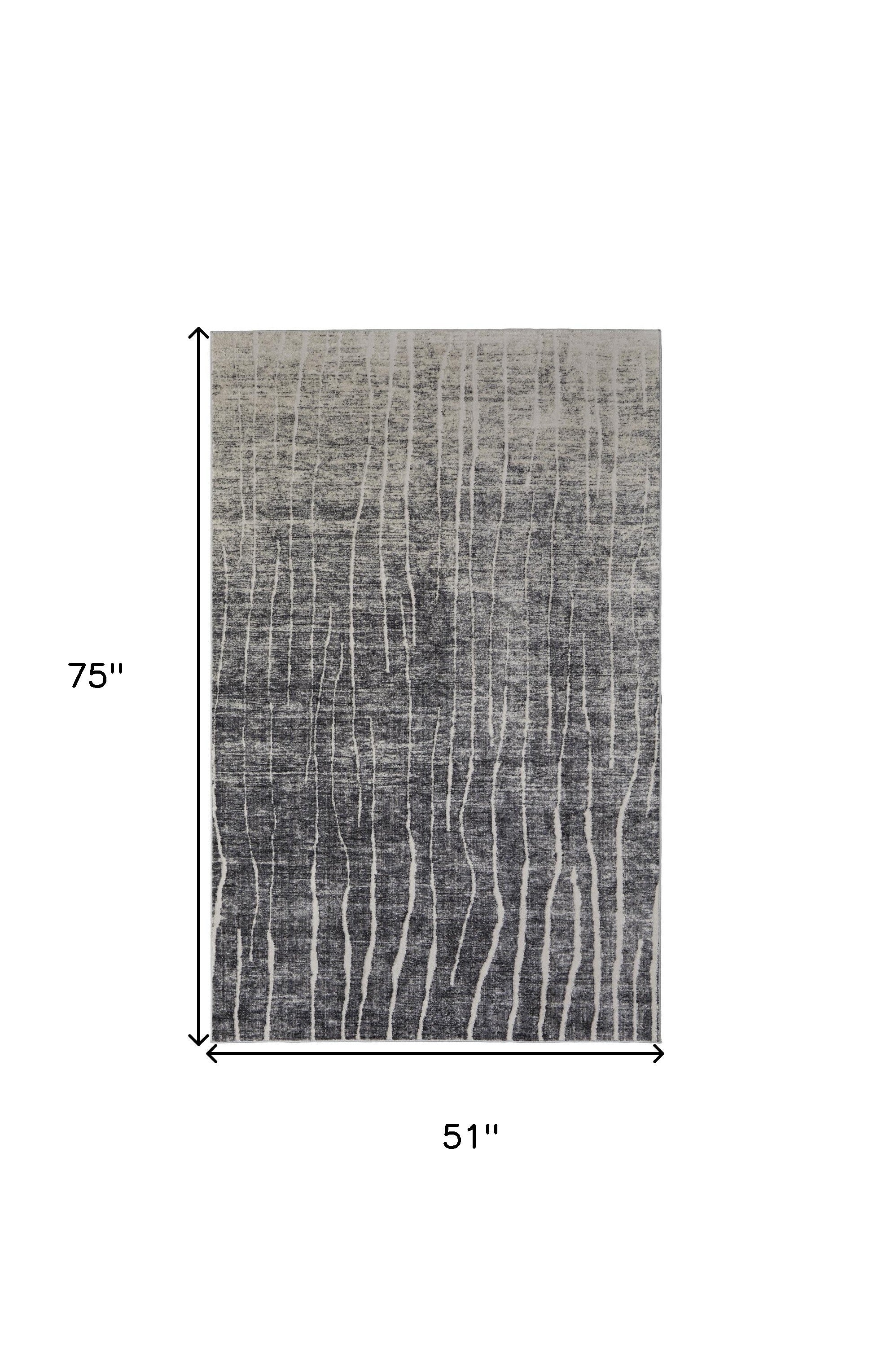 4' X 6' Ivory Gray and Black Abstract Power Loom Area Rug