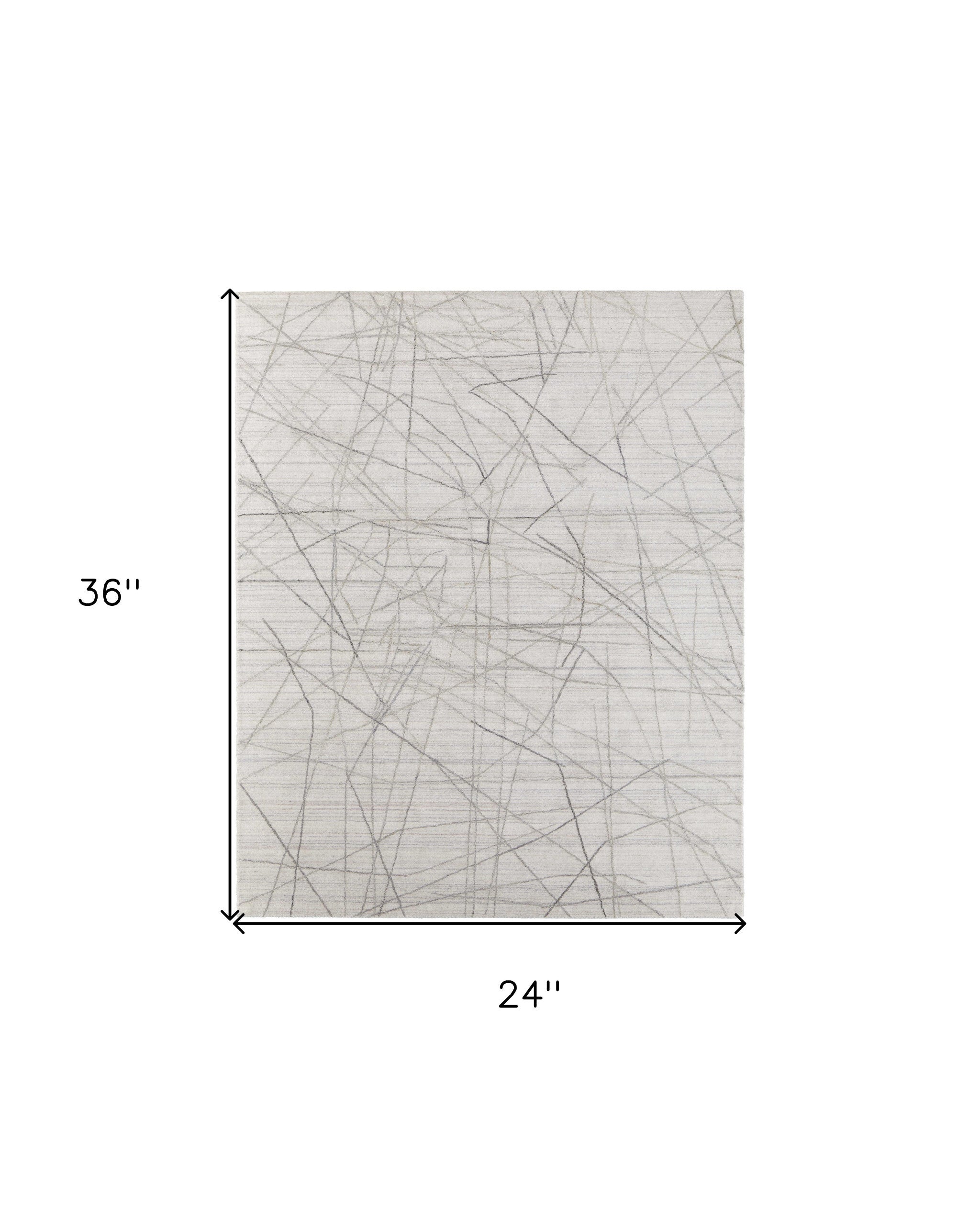 2' X 3' Gray and Ivory Abstract Hand Woven Area Rug