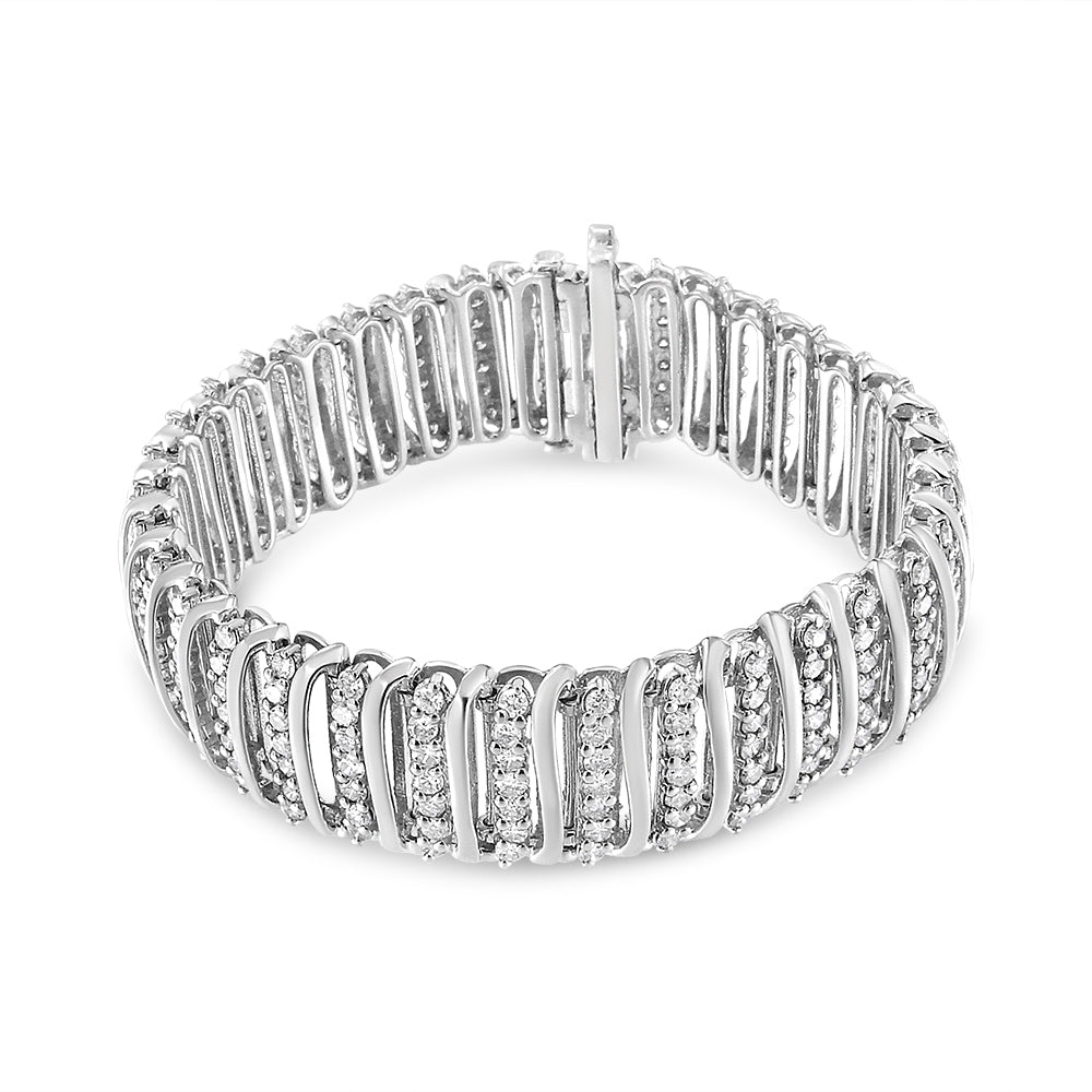 .925 Sterling Silver 8 1/2 Cttw Diamond 7 Row Chevron "S" Curved Link Tennis Bracelet (I-J color, I1-I2 clarity) - 7.25"
