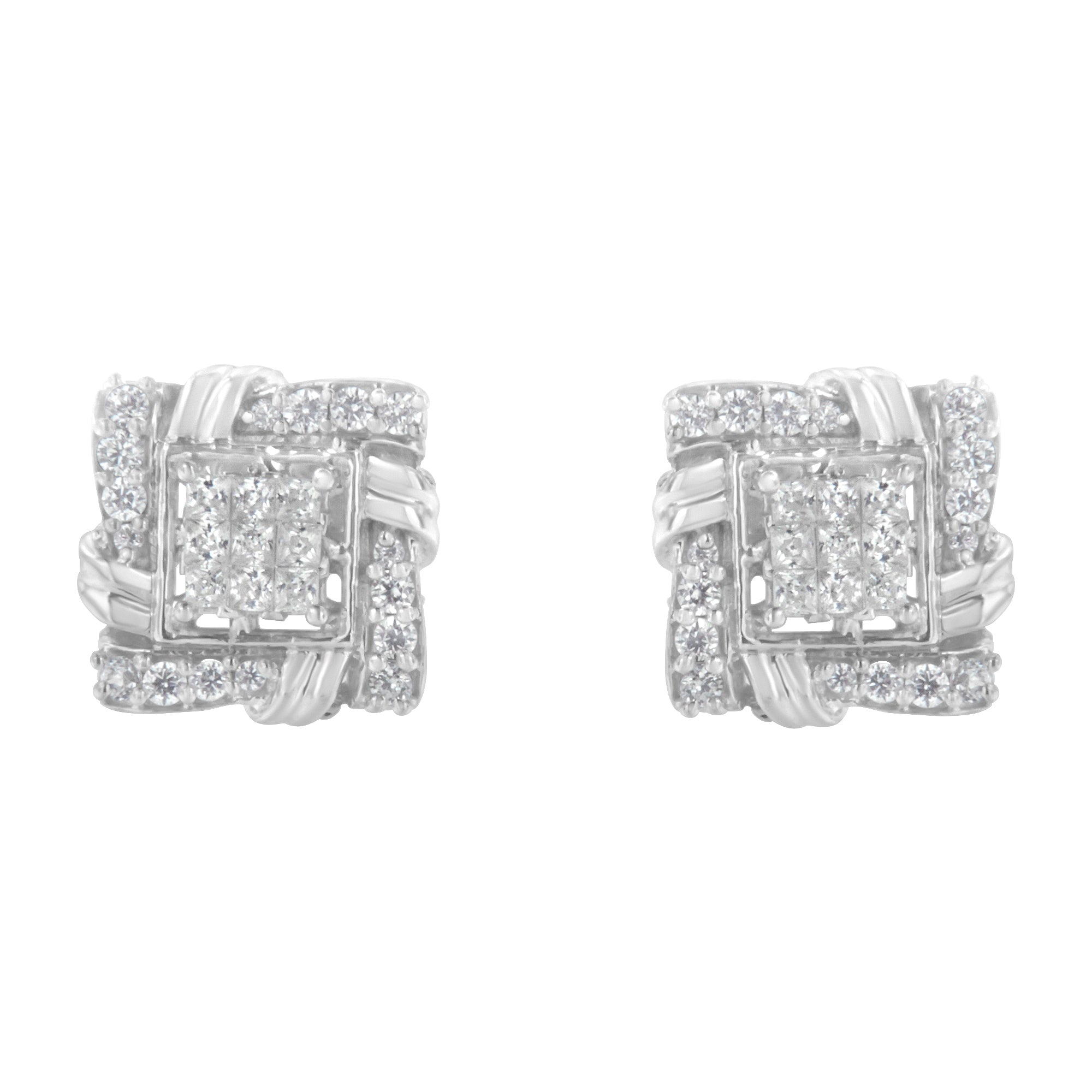 .925 Sterling Silver 1/2 Cttw Round-Cut Diamond Stud Earrings (I-J Color, I1-I2 Clarity)