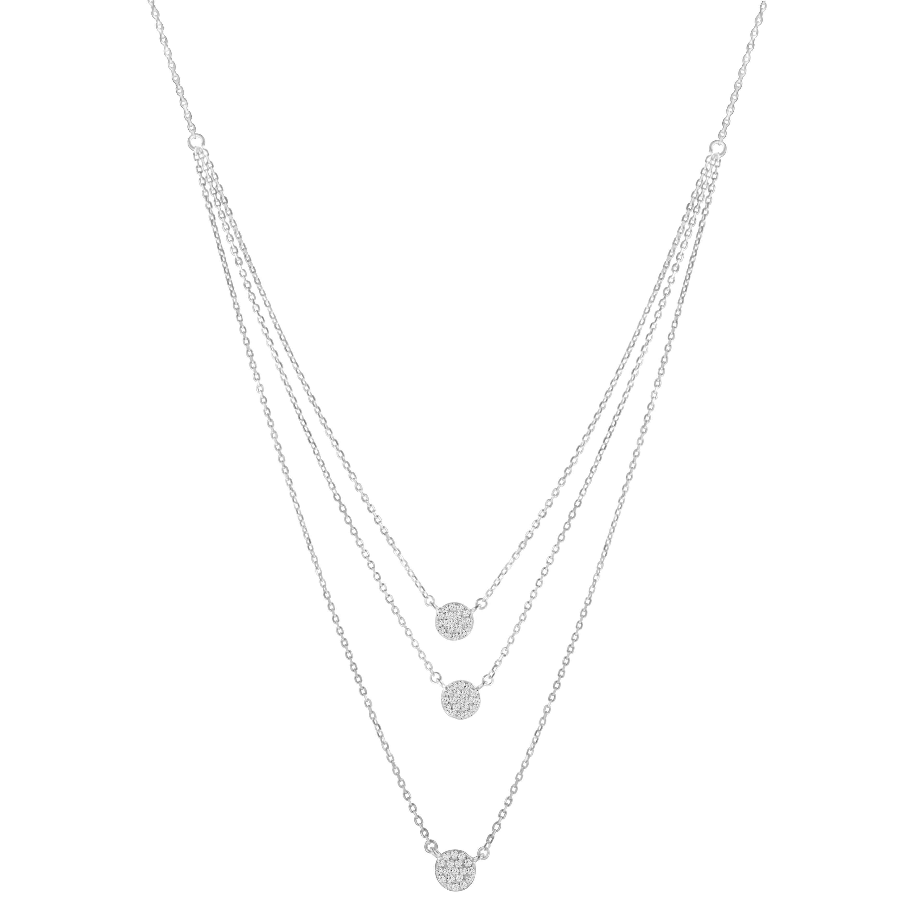 .925 Sterling Silver 1/2 Cttw Round Diamond Medallion Multi-Strand Tri Pendant 18" Necklace (H-I Color, I2-I3 Clarity)