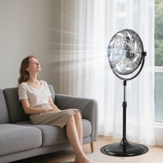 18 Inches High Velocity Pedestal Fan with 3 Speeds and Adjustable Height-Black - Color: Black