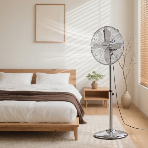16-Inch High Velocity Pedestal Fan, 1450 CFM Industrial Standing Floor Fan with Handle, 75? Oscillating, 3-Speed Adjustable Height, Metal Made for Commercial, Garage, Workshop, Home, Silver