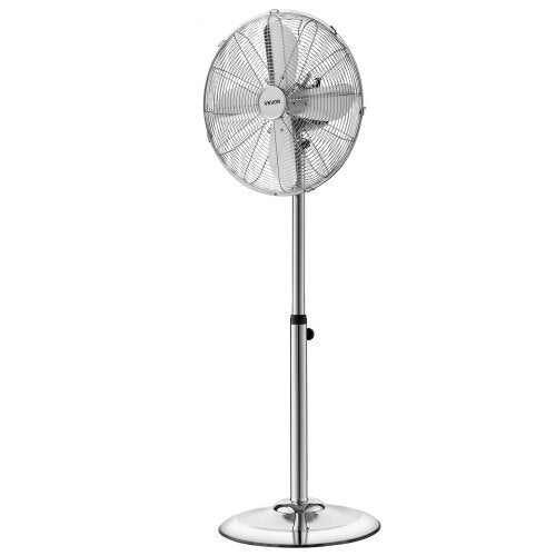 16-Inch High Velocity Pedestal Fan, 1450 CFM Industrial Standing Floor Fan with Handle, 75? Oscillating, 3-Speed Adjustable Height, Metal Made for Commercial, Garage, Workshop, Home, Silver