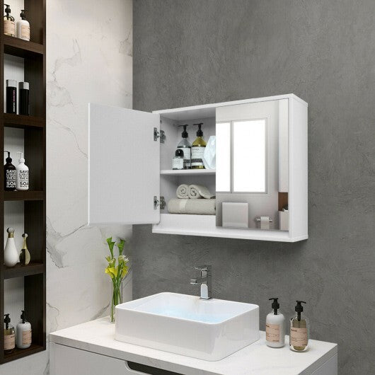 2-Door Wall-Mounted Bathroom Mirrored Medicine Cabinet - Color: White