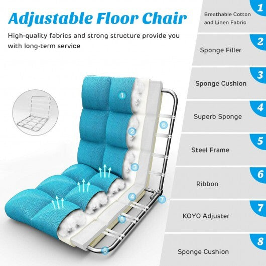 14-Position Adjustable Folding Lazy Gaming Sofa-Light Blue - Color: Light Blue