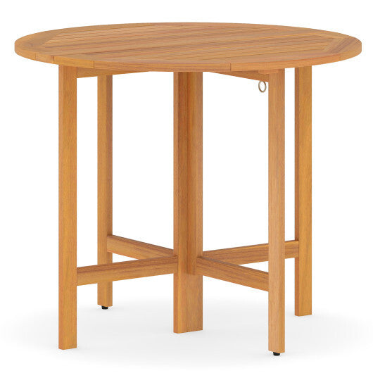 36 Inches Outdoor Folding Round Dining Table with Slatted Tabletop