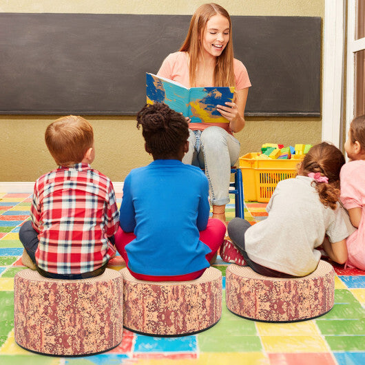 3-Piece Tree Stump Stool Set with Wood Printing Nature Decoration-Dark Walnut - Color: Dark Walnut