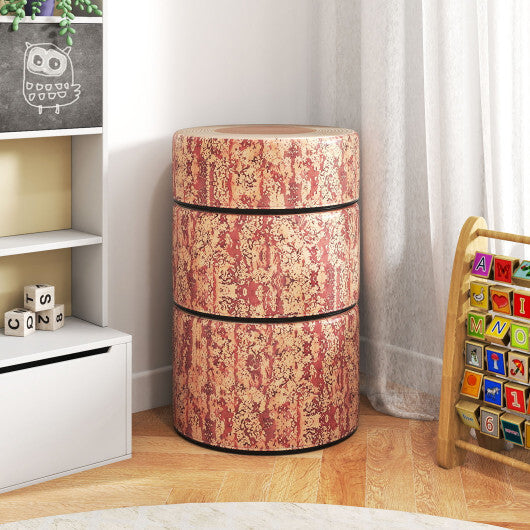 3-Piece Tree Stump Stool Set with Wood Printing Nature Decoration-Dark Walnut - Color: Dark Walnut
