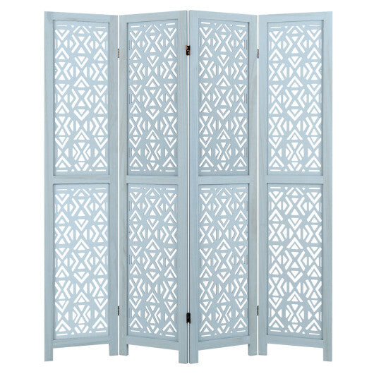 4/6 Panel Wooden Room Divider with Carved Cutout Pattern and Solid Wood Frame-6 Panel