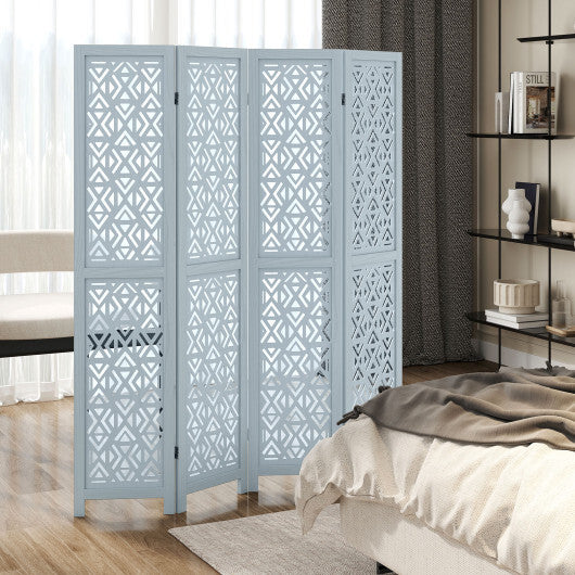 4/6 Panel Wooden Room Divider with Carved Cutout Pattern and Solid Wood Frame-6 Panel