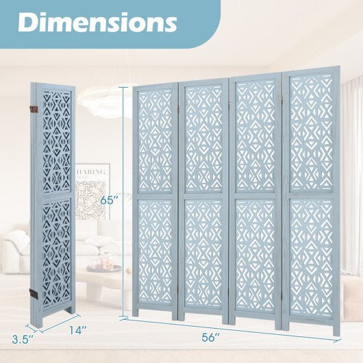 4/6 Panel Wooden Room Divider with Carved Cutout Pattern and Solid Wood Frame-6 Panel