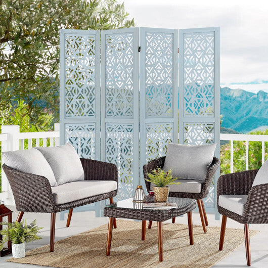 4/6 Panel Wooden Room Divider with Carved Cutout Pattern and Solid Wood Frame-6 Panel