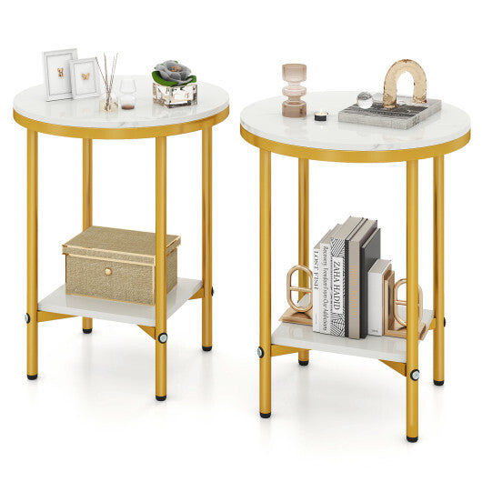 2-Tier Round Coffee Table with Storage Shelf-1