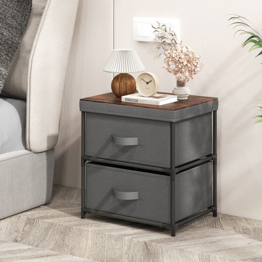 2-Drawer Nightstand with Removable Fabric Bins and Pull Handles Set of 2-Black