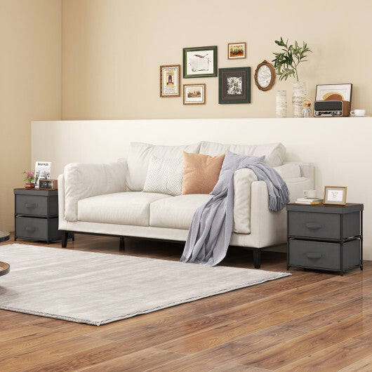 2-Drawer Nightstand with Removable Fabric Bins and Pull Handles Set of 2-Black