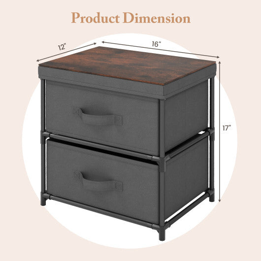 2-Drawer Nightstand with Removable Fabric Bins and Pull Handles Set of 2-Black