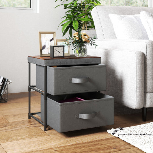 2-Drawer Nightstand with Removable Fabric Bins and Pull Handles Set of 2-Black