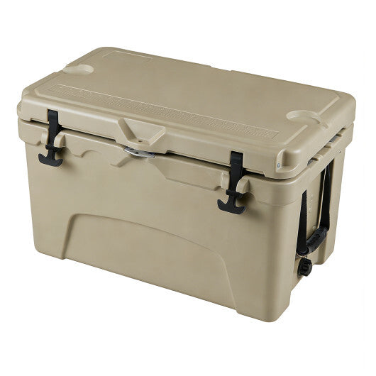 45 Quart Portable Hard Cooler Insulated Ice Chest Keeps Cool for up to 6 Days-Khaki - Color: Khaki