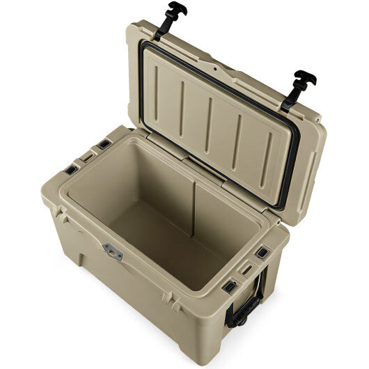 45 Quart Portable Hard Cooler Insulated Ice Chest Keeps Cool for up to 6 Days-Khaki - Color: Khaki