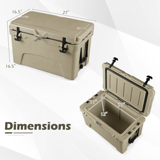 45 Quart Portable Hard Cooler Insulated Ice Chest Keeps Cool for up to 6 Days-Khaki - Color: Khaki