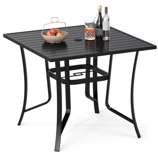 36 Inch Square Patio Table for 4 Metal Dining Table with Umbrella Hole-Black
