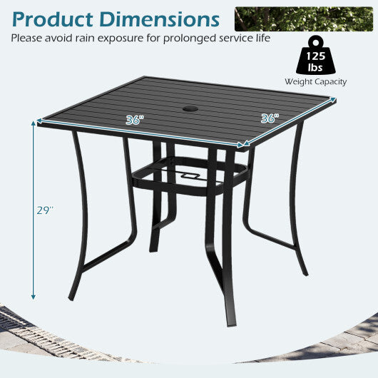 36 Inch Square Patio Table for 4 Metal Dining Table with Umbrella Hole-Black