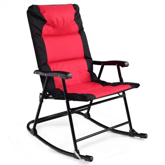 3 Pcs Outdoor Folding Rocking Chair Table Set with Cushion-Black&Red - Color: Red