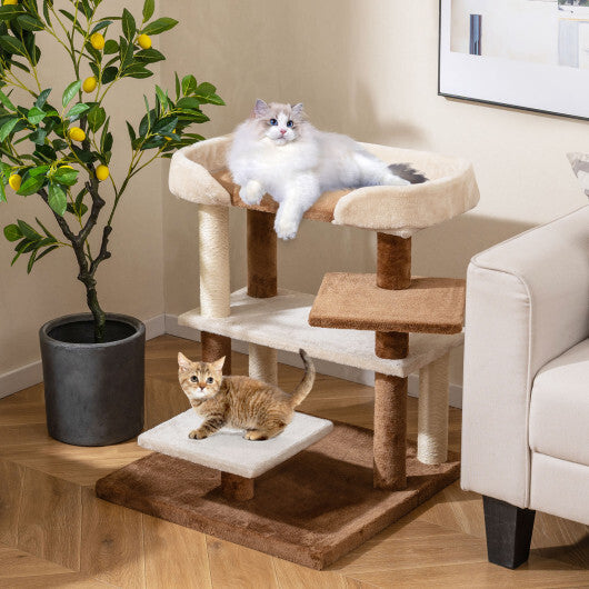 2-in-1 Cat Tree Tower Pet Steps with Sisal Scratching Posts and 4 Large Platforms-Brown - Color: Brown