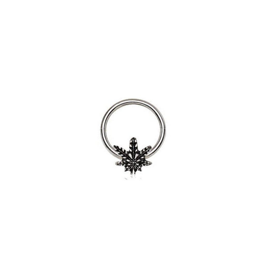 316L Stainless Steel Pot Leaf Snap-in Captive Bead Ring / Septum Ring