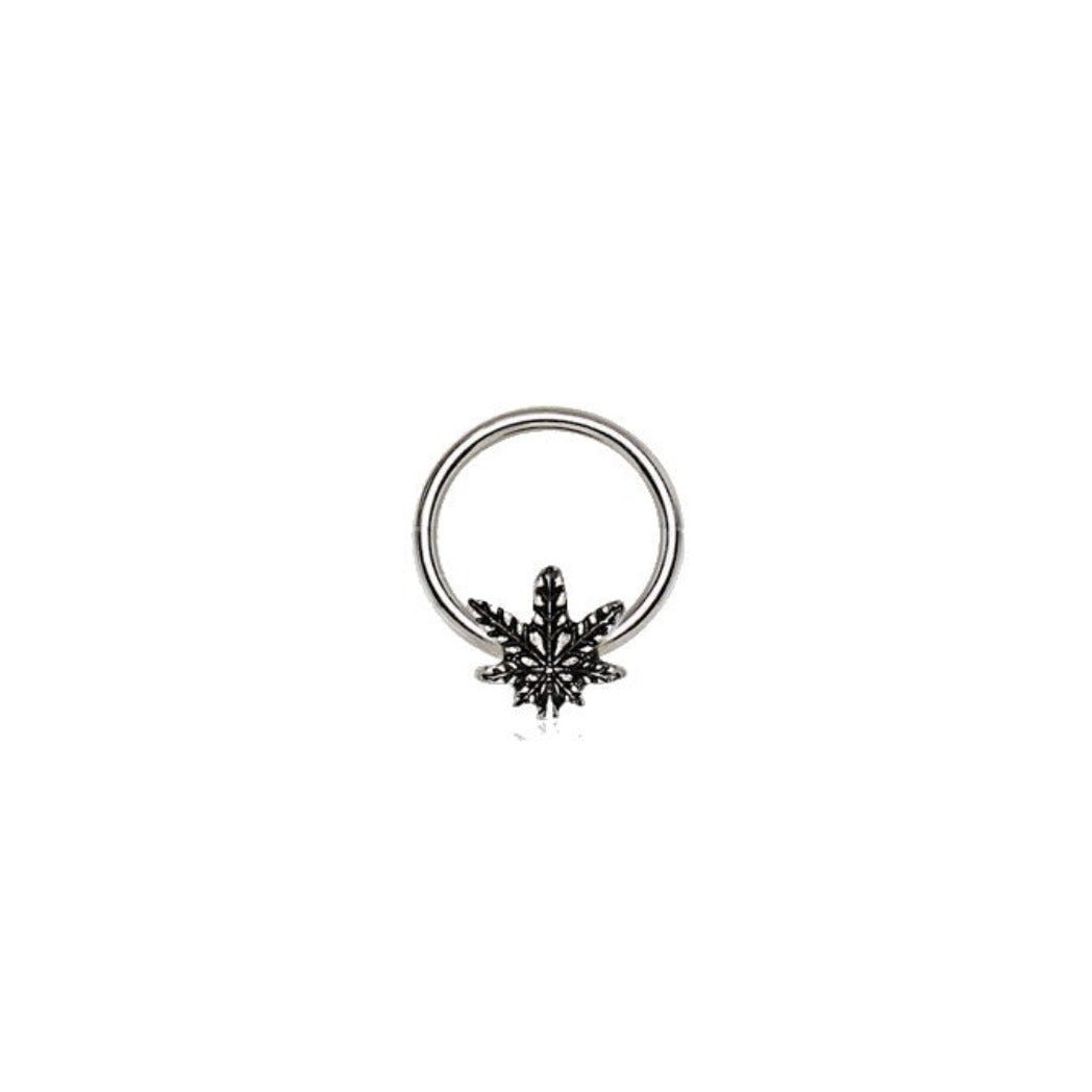 316L Stainless Steel Pot Leaf Snap-in Captive Bead Ring / Septum Ring